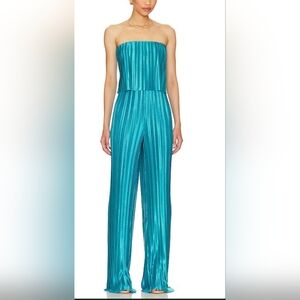 Amanda Uprichard Shimmering Teal Strapless Jumpsuit